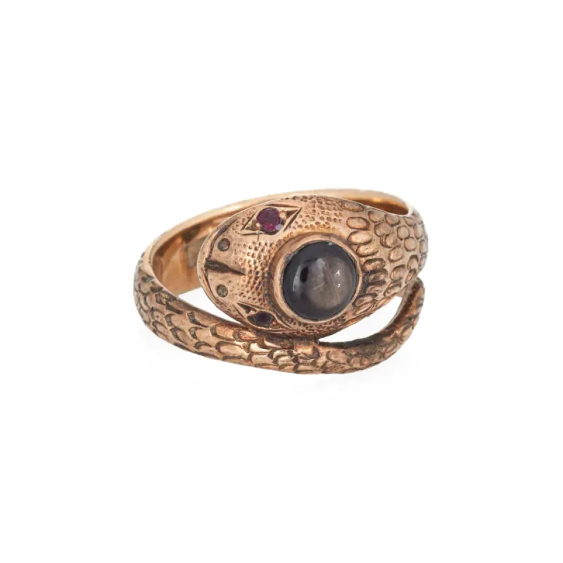 Bague serpent Or rose Rubis Saphir étoilé noir sold by 58 Facettes