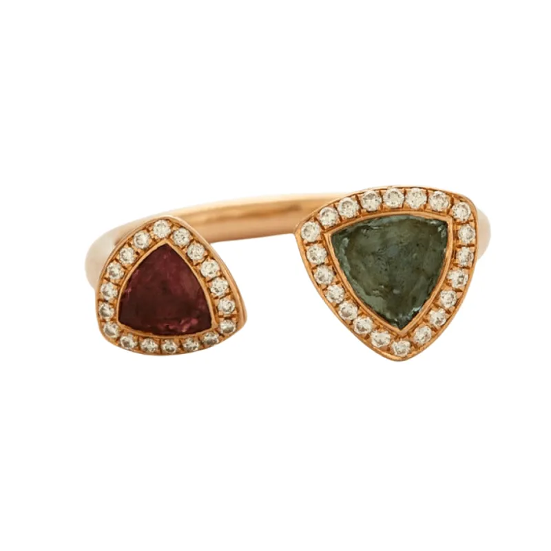 Bague Torque Tourmaline verte et rose Diamant sertis sur or jaune sold by 58 Facettes