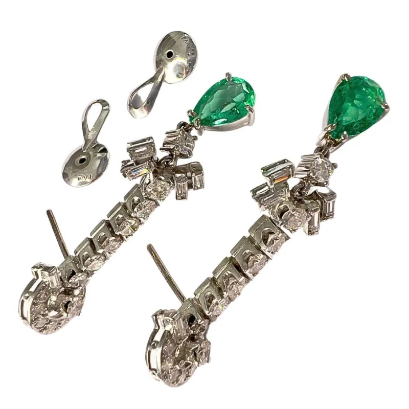 Boucles d'oreilles en platine des années 1950 avec diamants et émeraudes sold by 58 Facettes