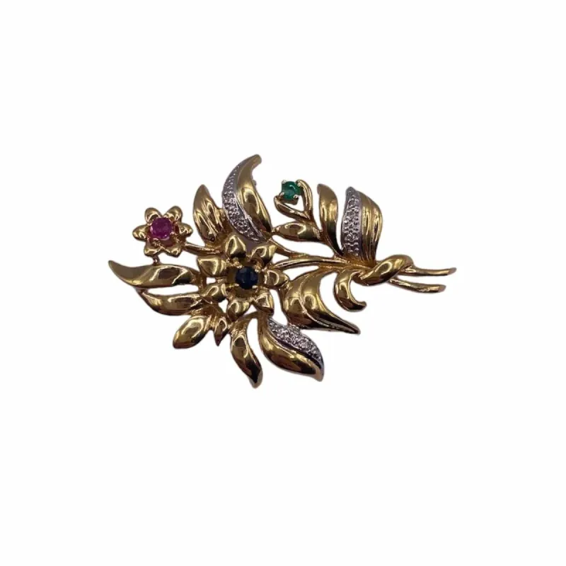Broche Or Jaune 18k Rubis Emeraude Saphir & Diamants sold by 58 Facettes
