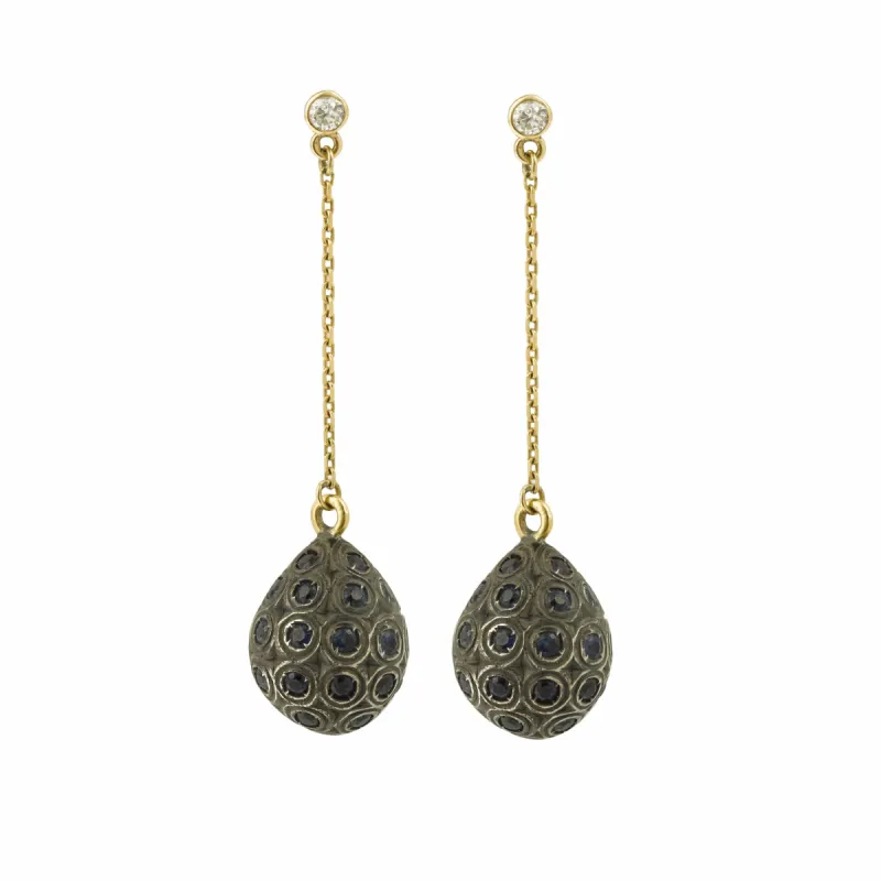 Boucles d’Oreilles Gouttes pavées Saphirs Diamants Or 18 Carats sold by 58 Facettes