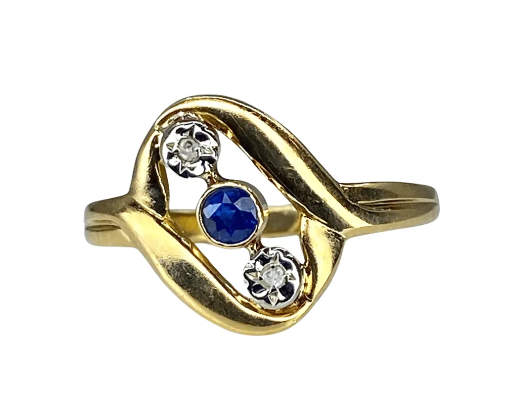 Bague en or jaune saphir et diamants sold by 58 Facettes