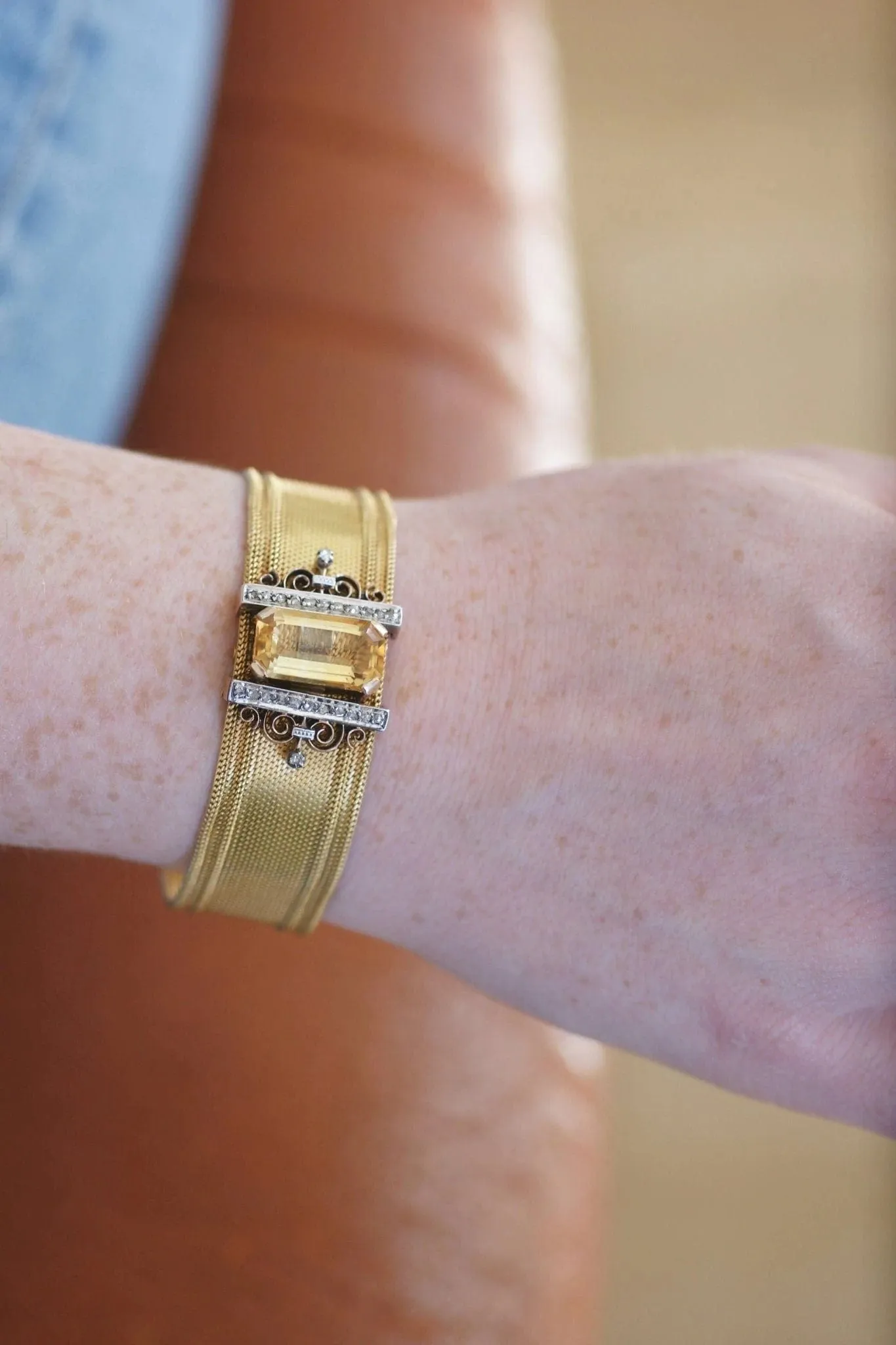 Bracelet manchette maille milanaise, diamants et citrine sold by 58 Facettes product image thumbnail 5