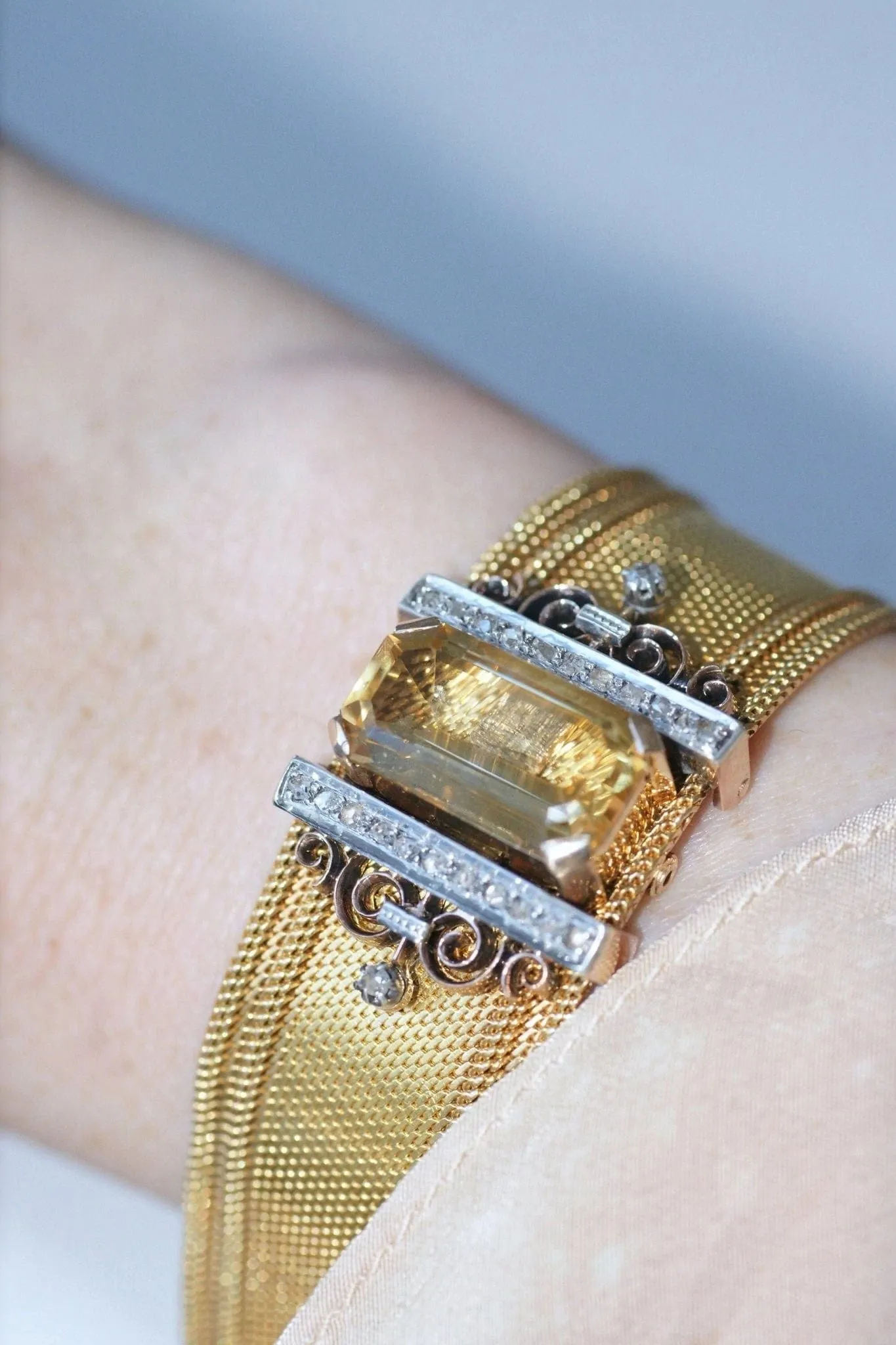 Bracelet manchette maille milanaise, diamants et citrine sold by 58 Facettes product image thumbnail 2