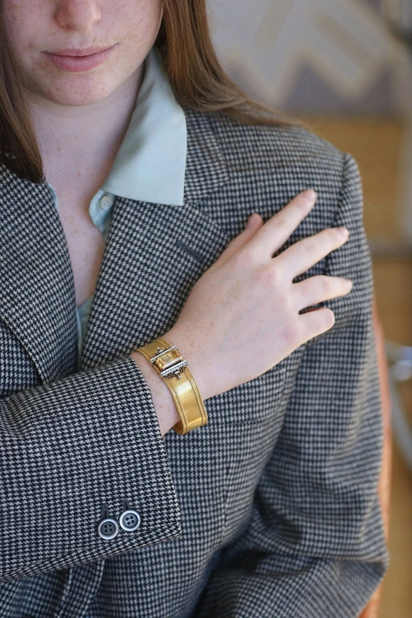 Bracelet manchette maille milanaise, diamants et citrine sold by 58 Facettes product image thumbnail 3