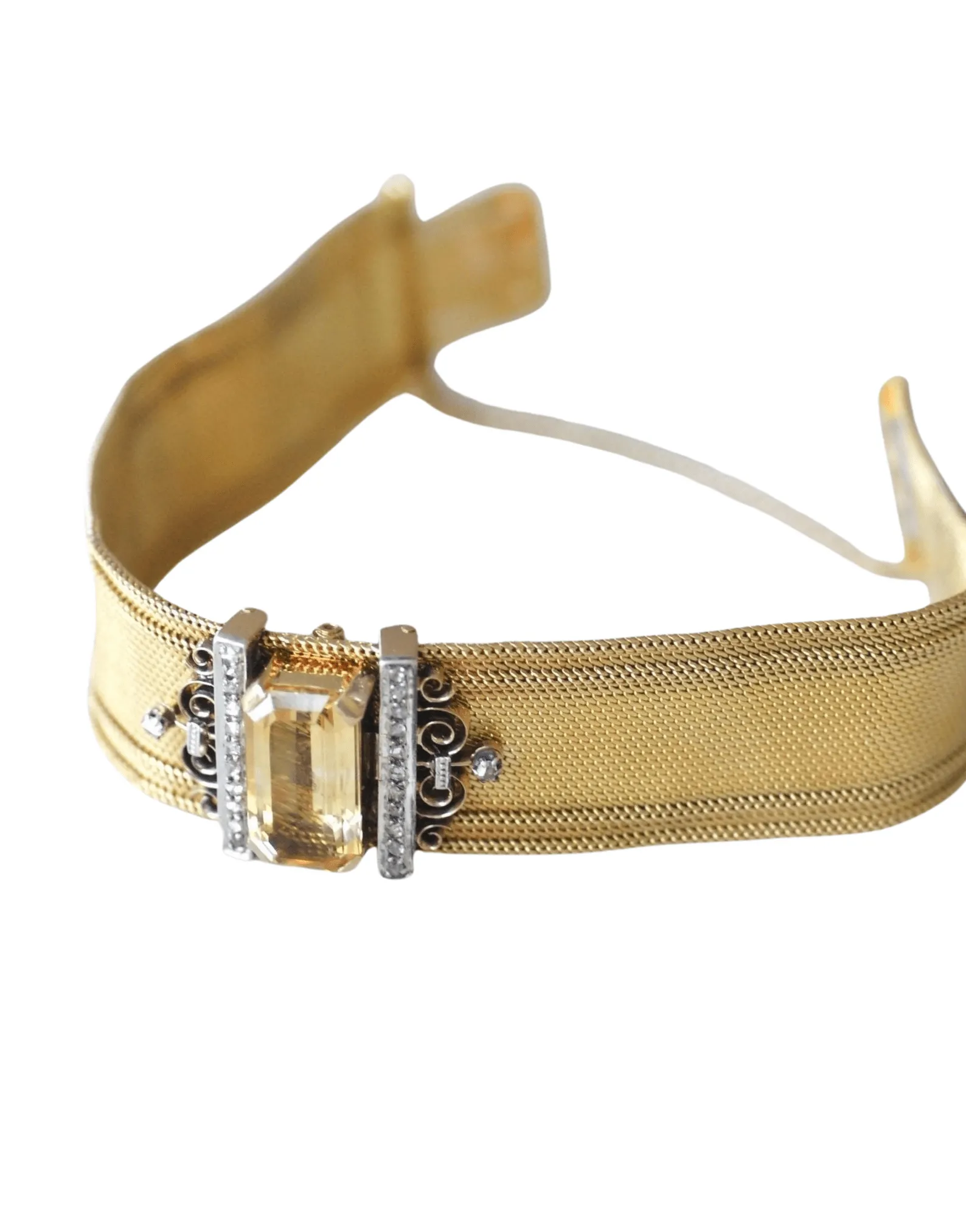 Bracelet manchette maille milanaise, diamants et citrine sold by 58 Facettes