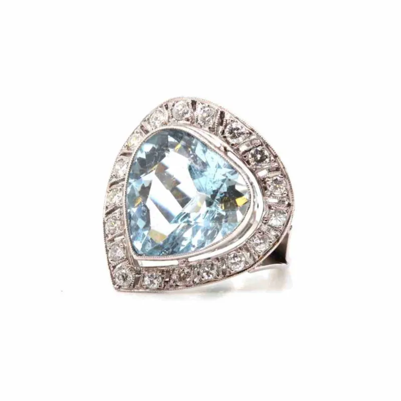 Bague en platine avec aigue-marine et diamants made by 58 Facettes