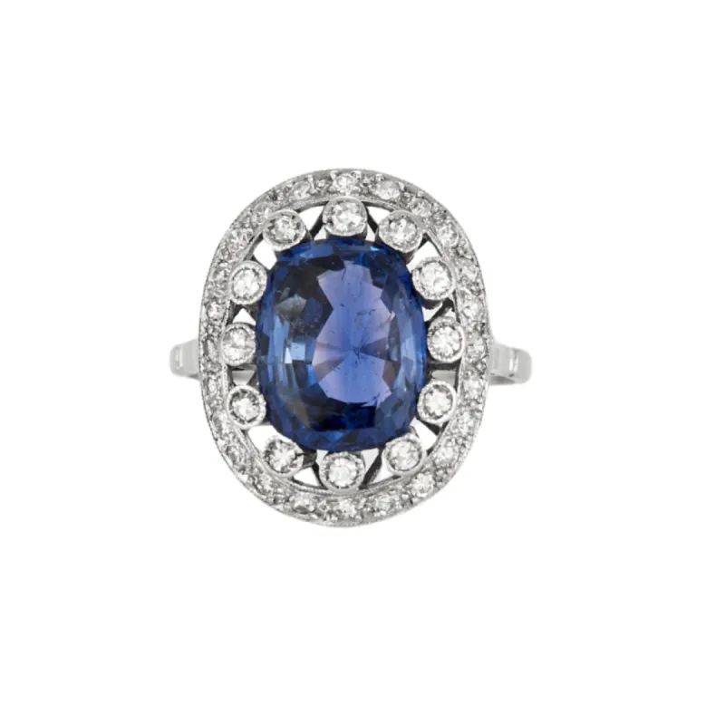 Bague Ancienne or gris ornée d'un saphir et diamants sold by 58 Facettes