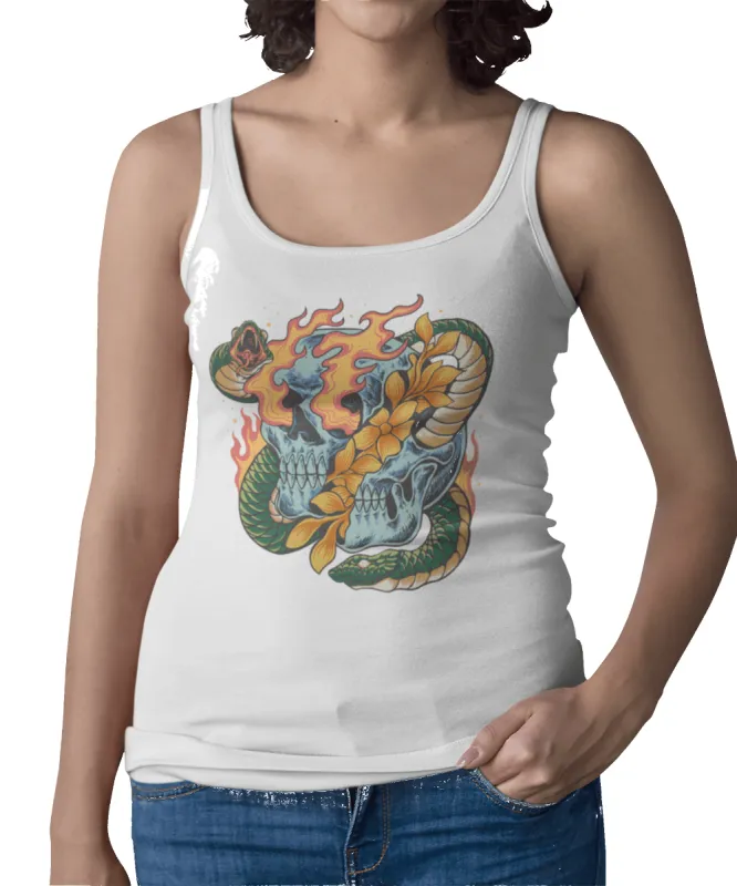 Snake and Skull Tattoo Design Adult Womens Vest Top sold by 8Ball