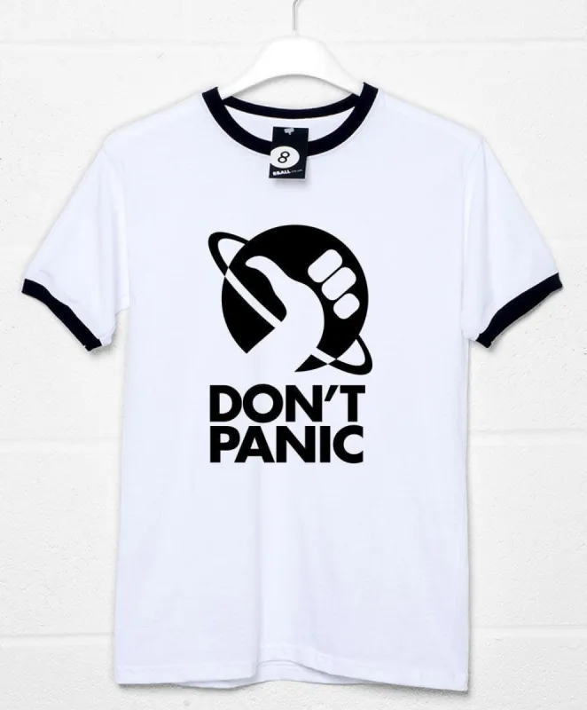 Don't Panic Hitcher Ringer T-Shirt sold by 8Ball