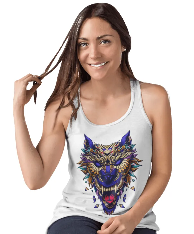 Wolf Head Tattoo Design Adult Womens Vest Top sold by 8Ball