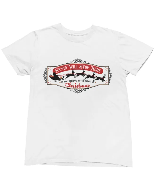 Santa Will Stop Here Framed Christmas Unisex T-Shirt sold by 8Ball