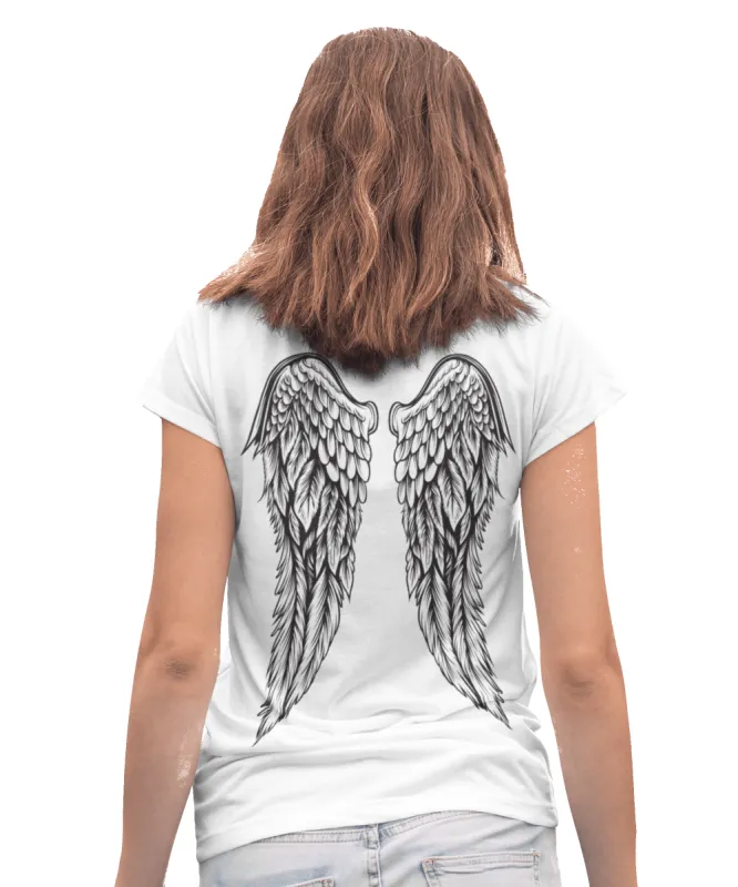 Back Printed Tattoo Style Angel Wings T-Shirt for Women sold by 8Ball