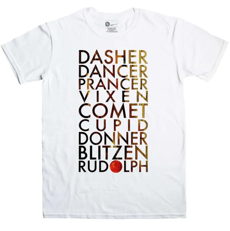 Christmas Men's Reindeer Names T-Shirt sold by 8Ball