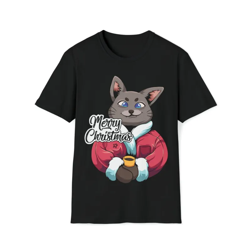 Cat Enjoying Eggnog Merry Christmas Unisex T-Shirt sold by 8Ball
