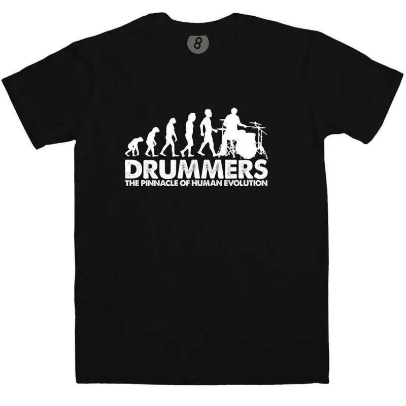Drummers The Pinnacle of Evolution T-Shirt sold by 8Ball