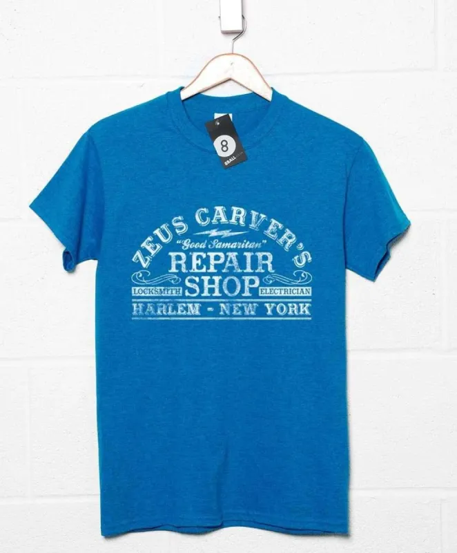 Zeus Carver's Repair Shop T-Shirt sold by 8Ball