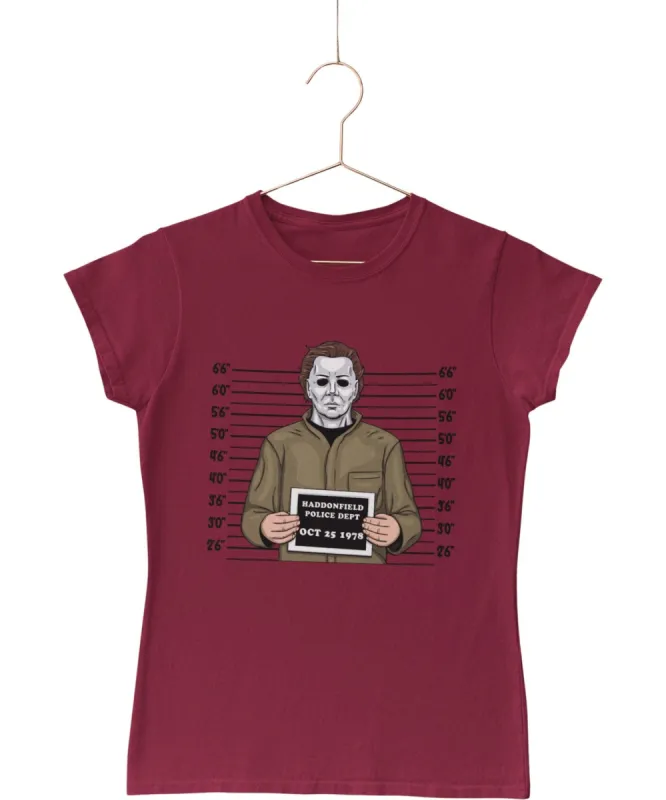 Michael Myers Mugshot Horror Film Tribute Womens Style T-Shirt sold by 8Ball