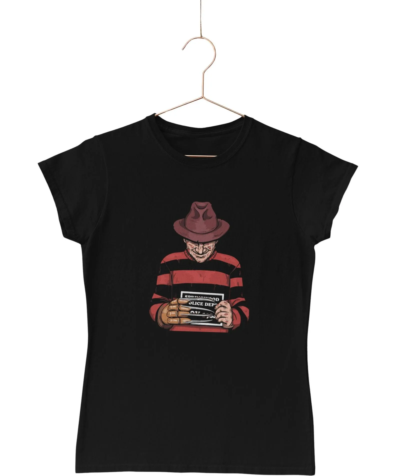 Freddy Krueger Mugshot Horror Film Tribute T-Shirt for Women sold by 8Ball product image thumbnail 3