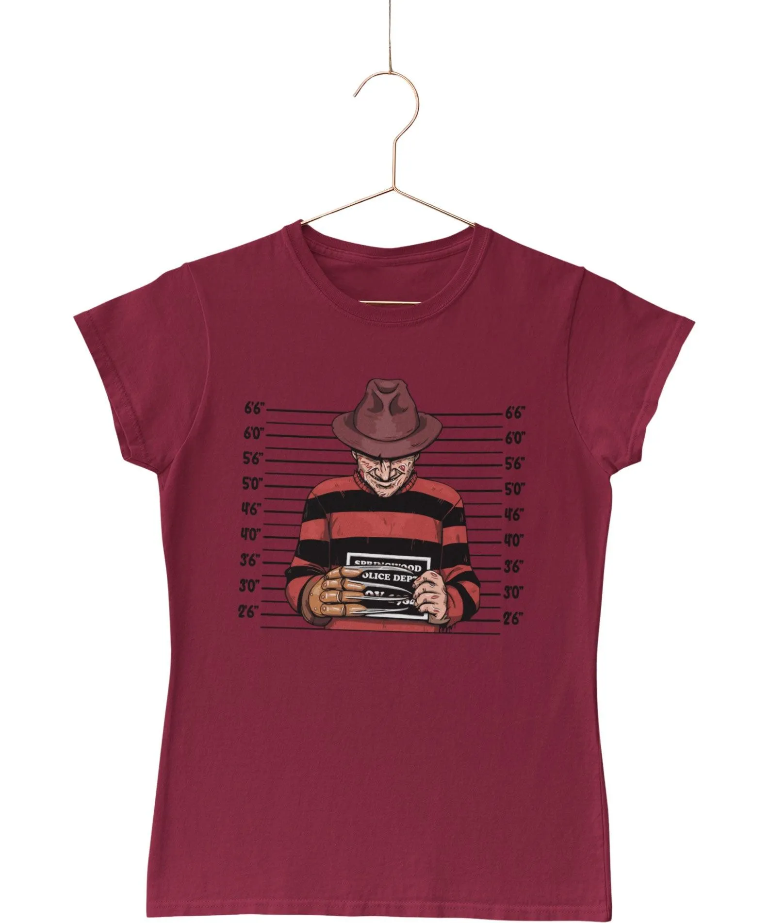 Freddy Krueger Mugshot Horror Film Tribute T-Shirt for Women sold by 8Ball product image thumbnail 4