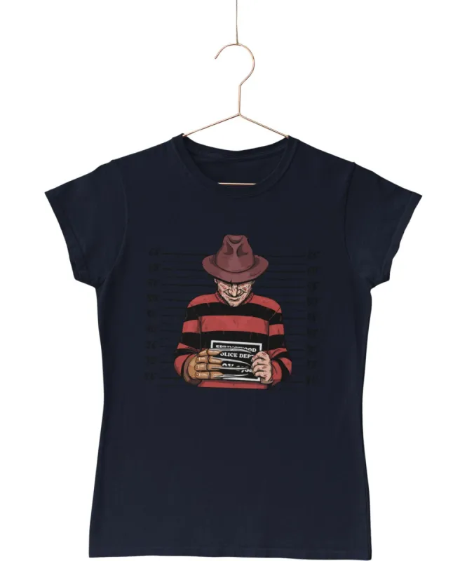 Freddy Krueger Mugshot Horror Film Tribute T-Shirt for Women made by 8Ball