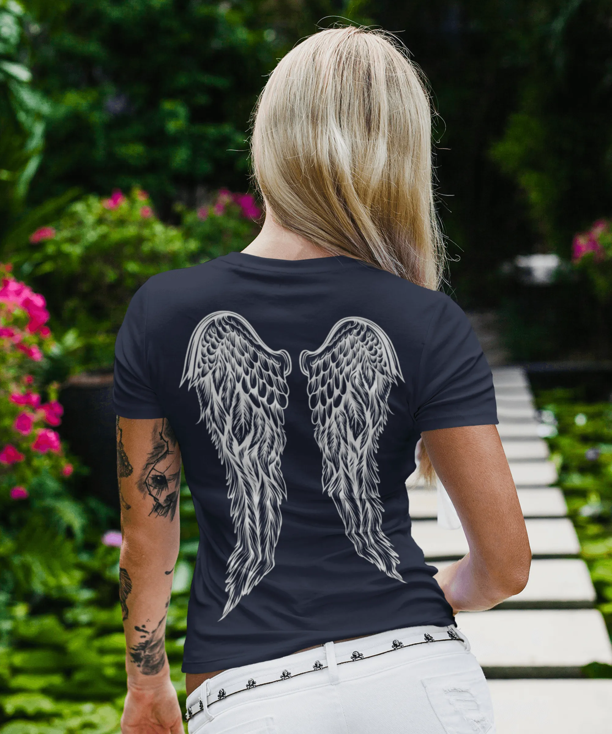Back Printed Tattoo Style Angel Wings T-Shirt for Women sold by 8Ball product image thumbnail 4
