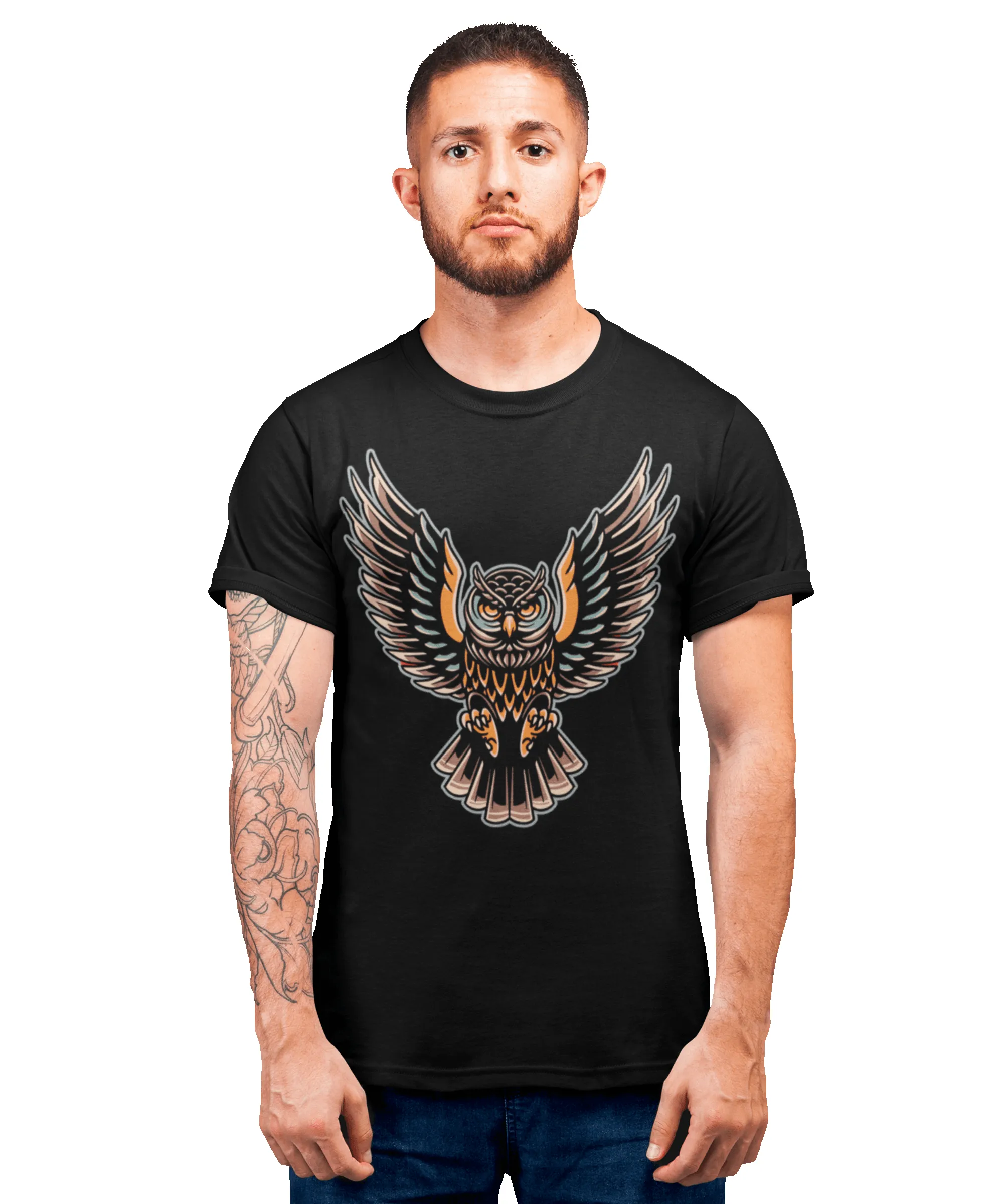 Owl Tattoo Design Adult T-Shirt sold by 8Ball