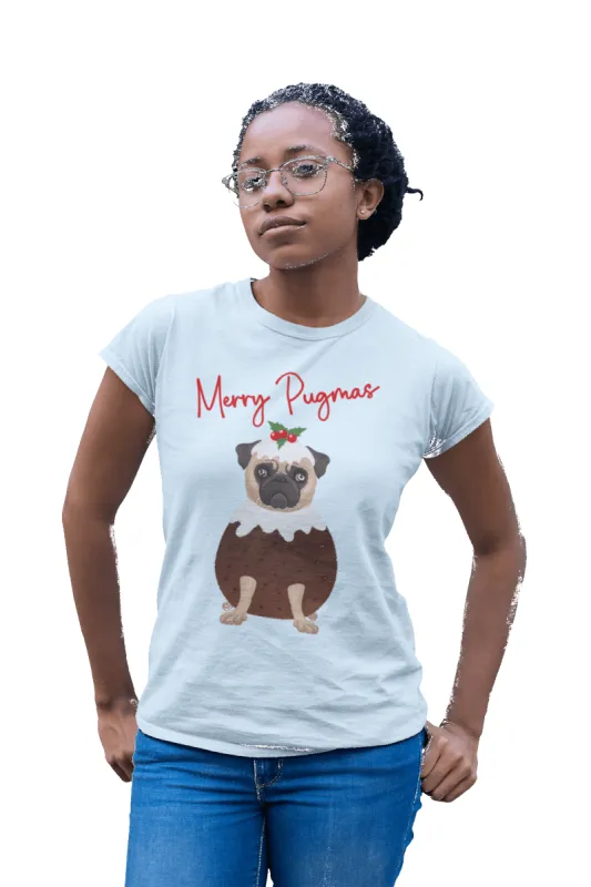 Merry Pugmas Christmas Fitted Womens T-Shirt sold by 8Ball