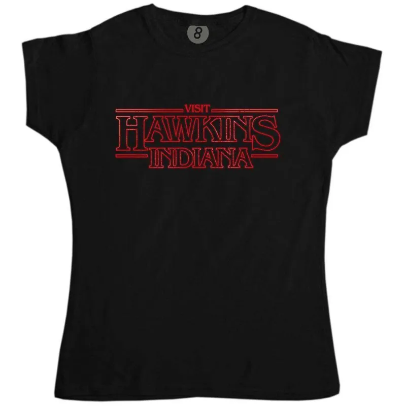 Visit Hawkins Indiana Fitted Womens T-Shirt sold by 8Ball
