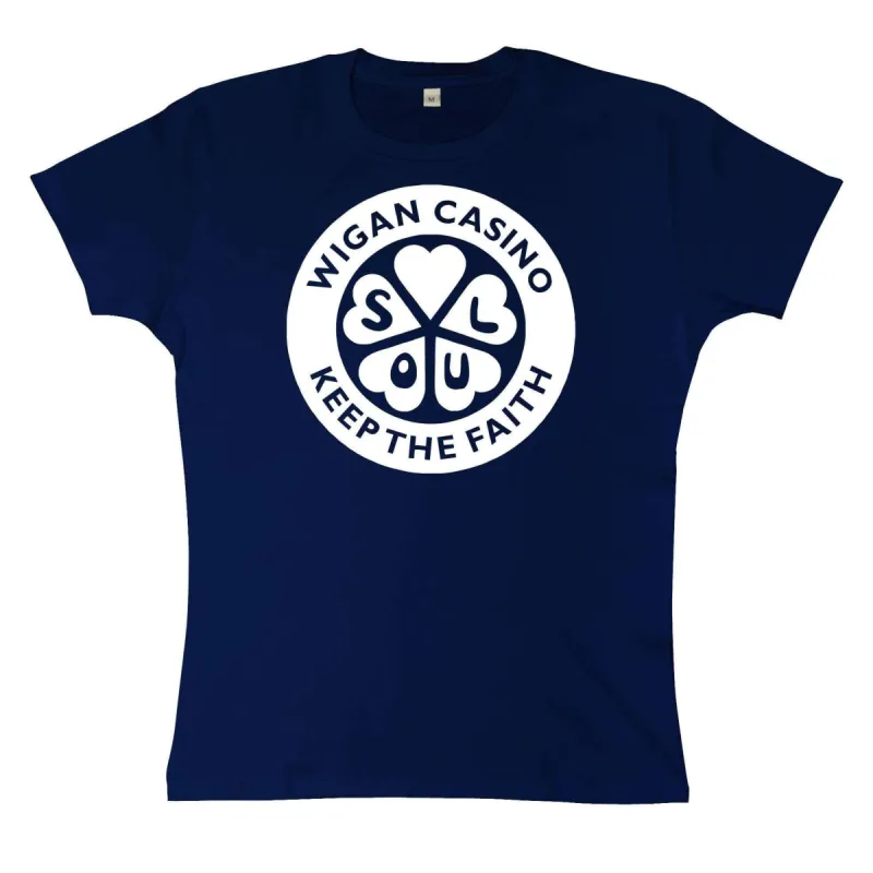 Wigan Casino Keep The Faith Womens Fitted T-Shirt made by 8Ball