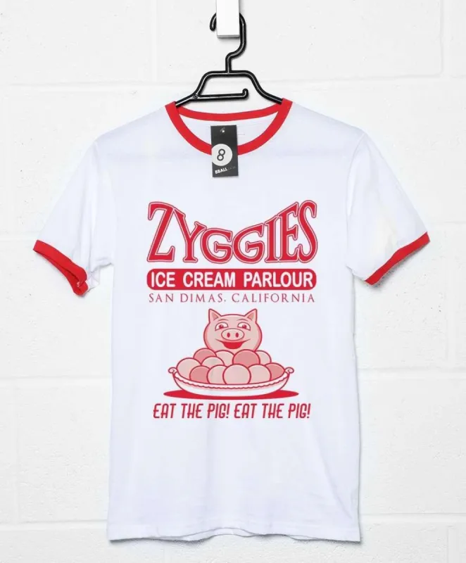 Eat the Pig at Zyggies Ice Cream Parlour Ringer T-Shirt sold by 8Ball