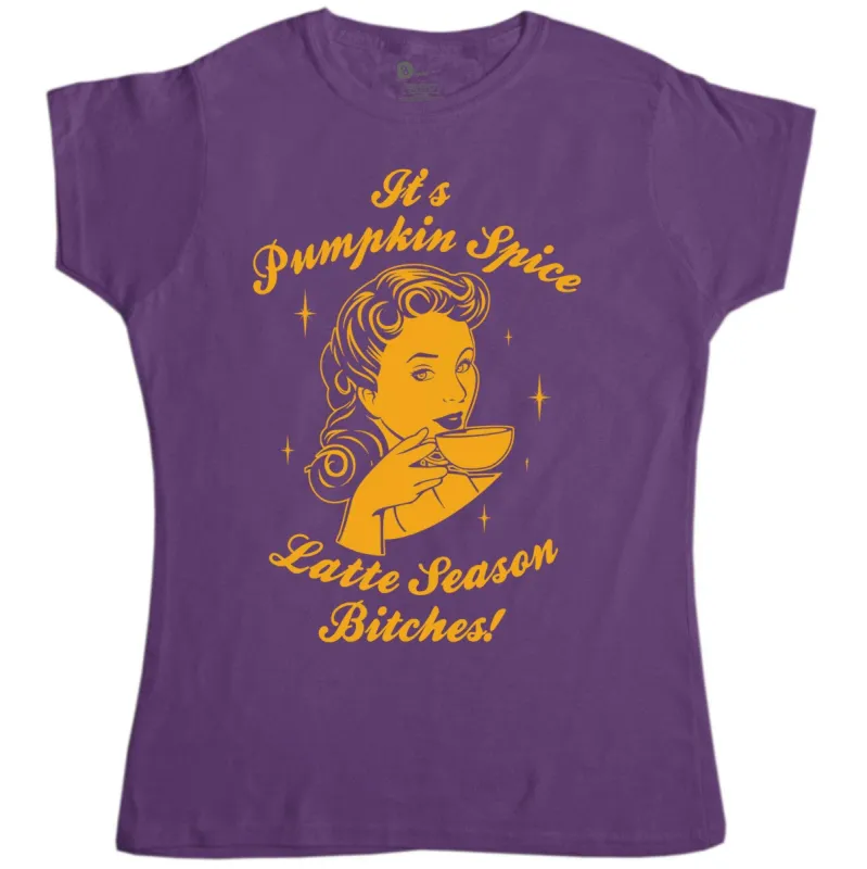 Autumn Pumpkin Spice Latte Season Illustration Womens Fitted T-Shirt sold by 8Ball