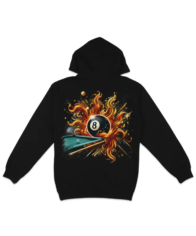 Flaming 8 Ball Pool Table Back Printed Hoodie sold by 8Ball