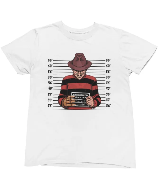 Freddy Krueger Mugshot Horror Film Tribute T-Shirt sold by 8Ball