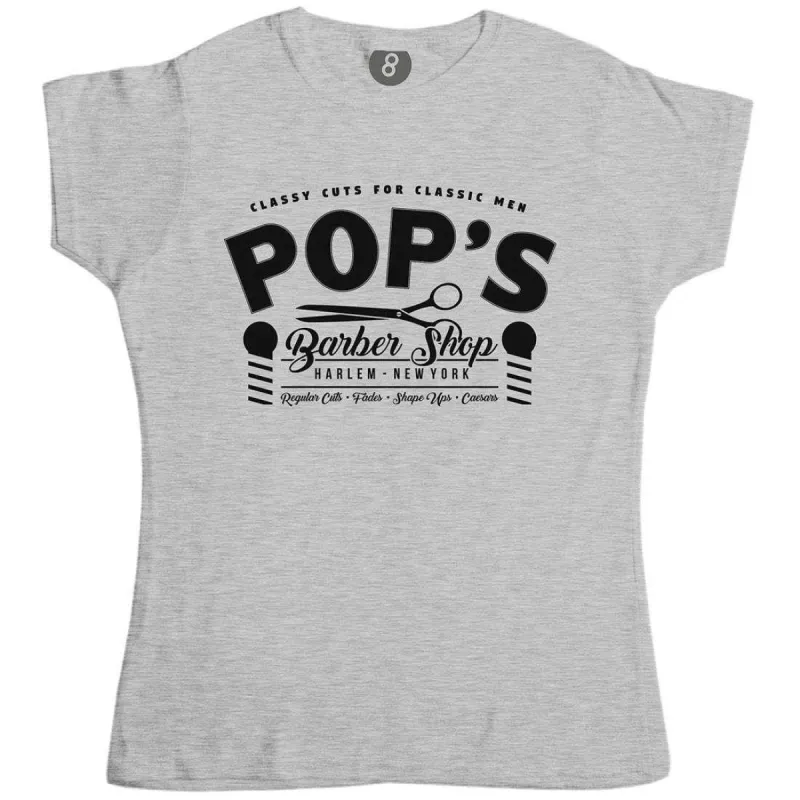 Pop's Barber Shop Fitted Womens T-Shirt sold by 8Ball
