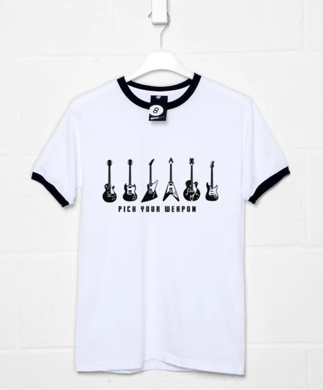 Pick Your Weapon Guitar Ringer T-Shirt sold by 8Ball
