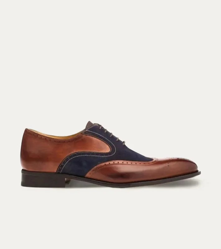 Wingtip Oxford Brown Antique & Blue Suede sold by Ace Marks