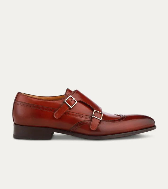 Liam Wingtip Monkstrap in Brandy Nuvolato sold by Ace Marks