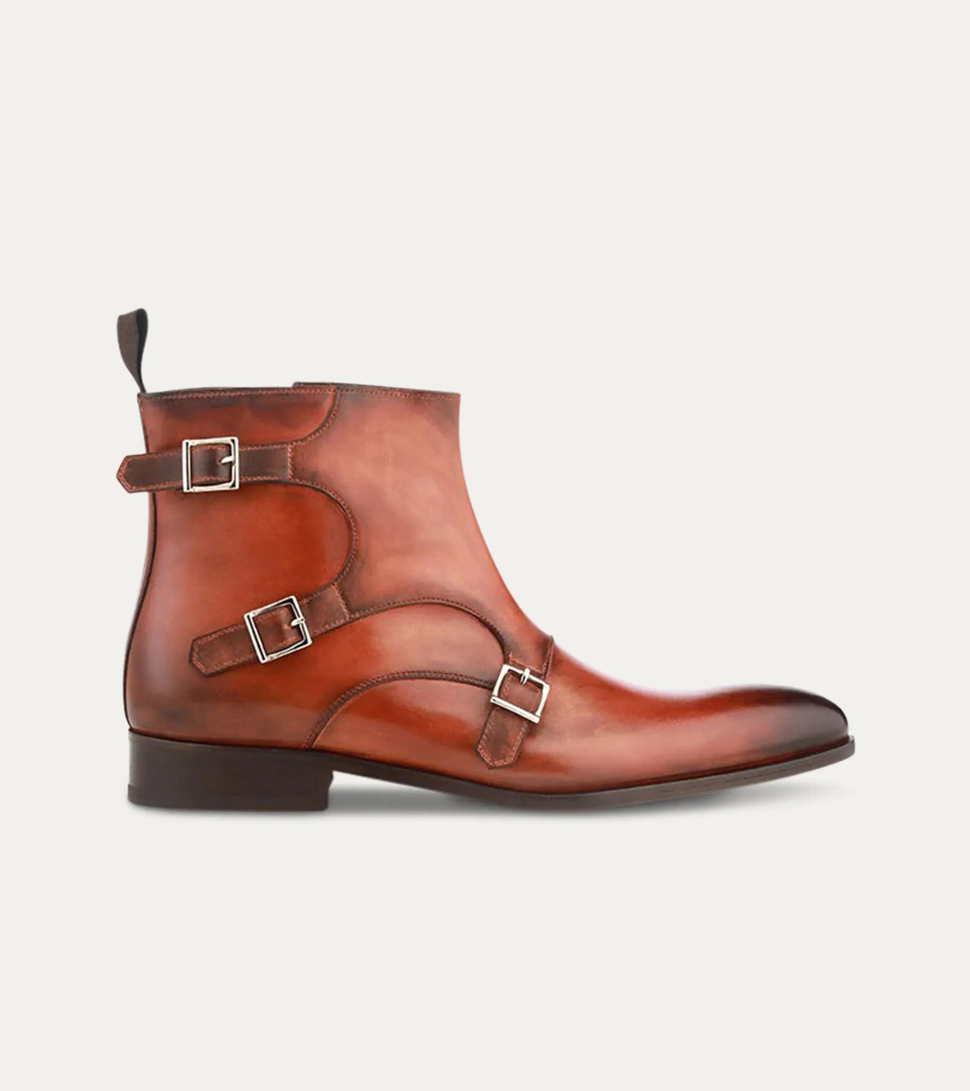 Tristan Triple Monkstrap Boot in Cognac Nicol sold by Ace Marks