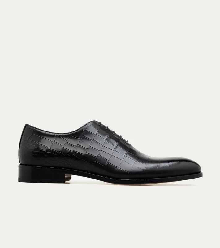 Wholecut Oxford Plain Toe Black Croc Antique sold by Ace Marks