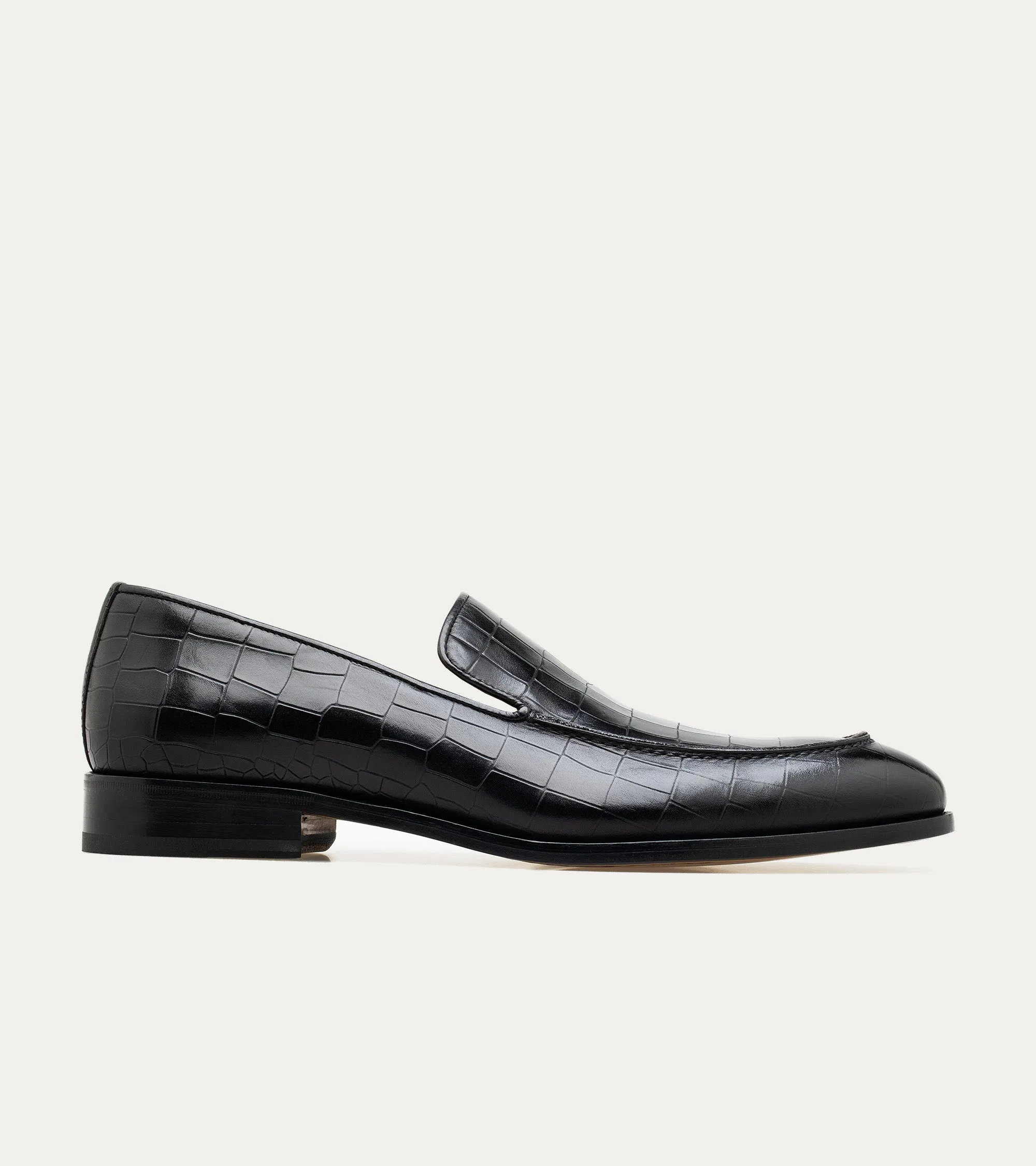 Enzo Stitch Toe Loafer in Black Croc sold by Ace Marks