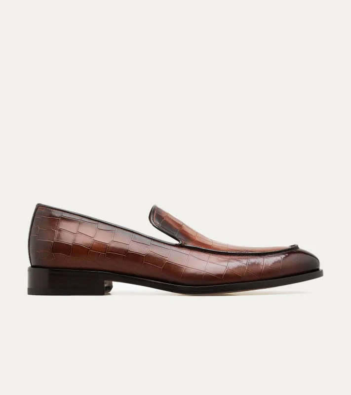 Enzo Stitch Toe Loafer in Brandy Nicol Croc sold by Ace Marks