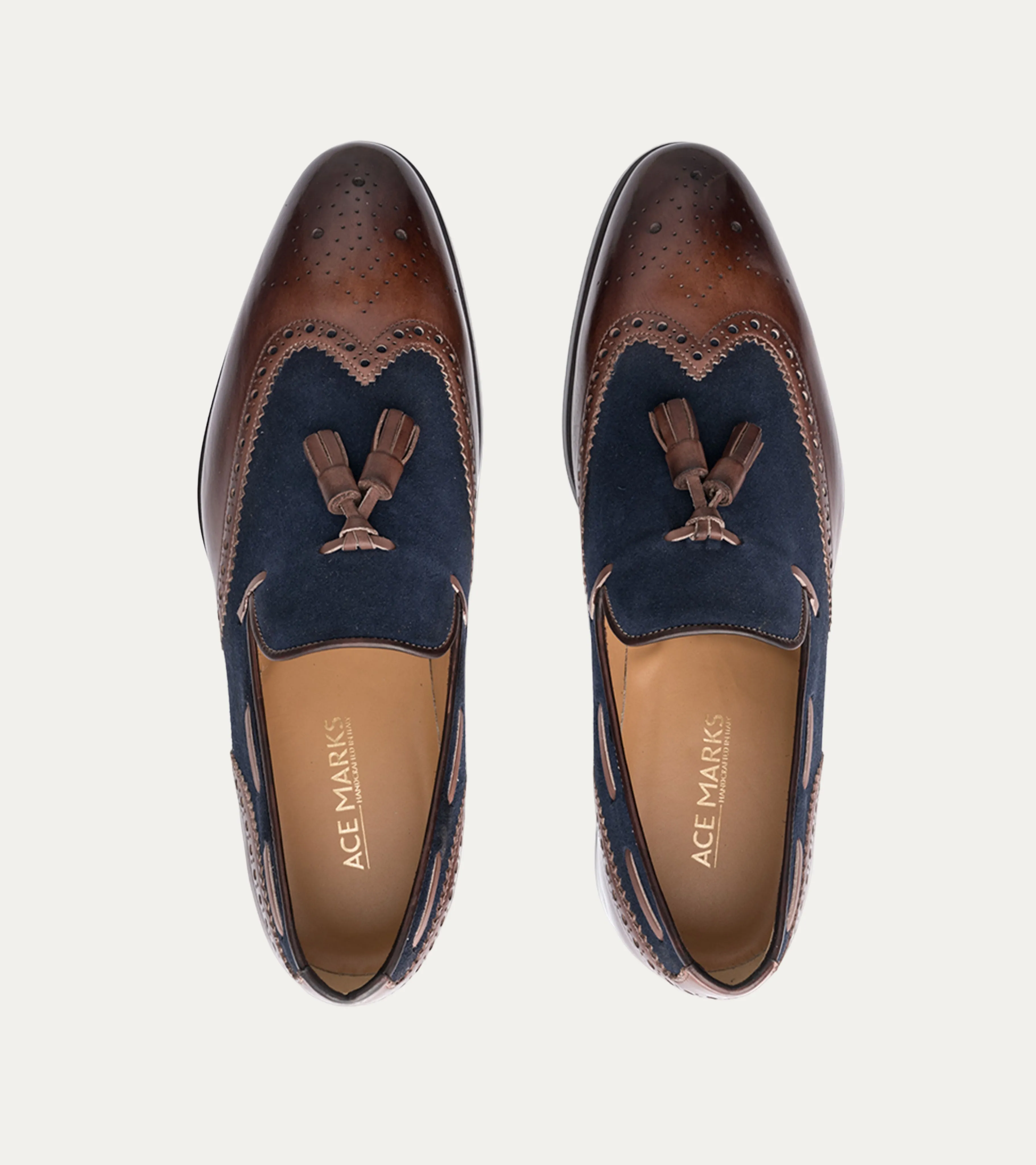 Kevin Wingtip Tassel Loafer Brown Antique & Blue Suede sold by Ace Marks product image thumbnail 5