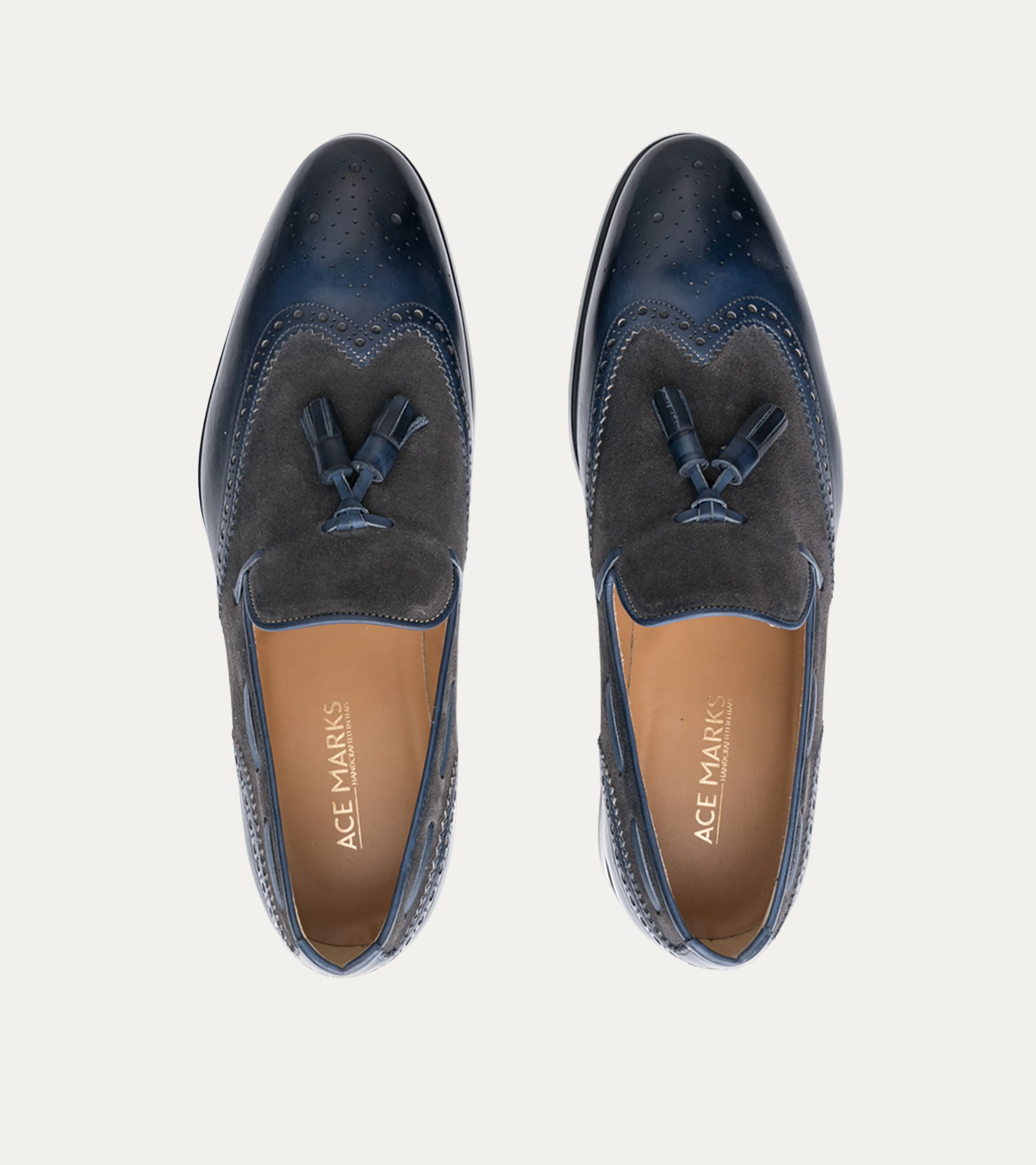 Kevin Wingtip Tassel Loafer Blue Antique & Grey Suede sold by Ace Marks product image thumbnail 5