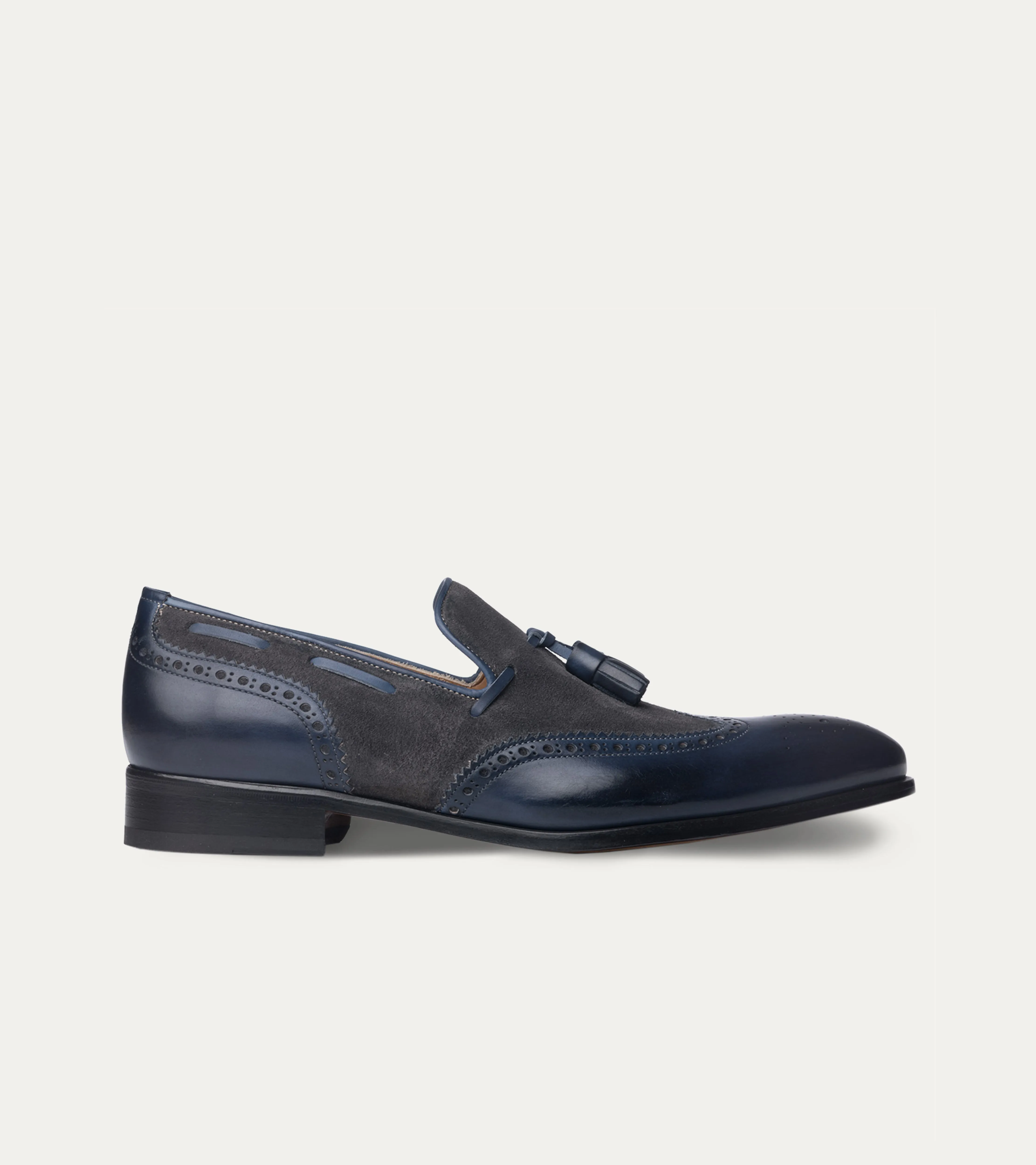 Kevin Wingtip Tassel Loafer Blue Antique & Grey Suede sold by Ace Marks product image thumbnail 2