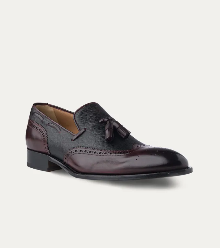 Wingtip Tassel Loafer Diablo Antique & Black Leather made by Ace Marks