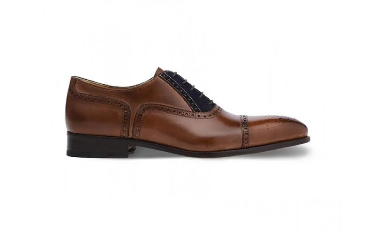 Kendrick Half Brogue Cap Toe Brown Antique & Blue Suede made by Ace Marks