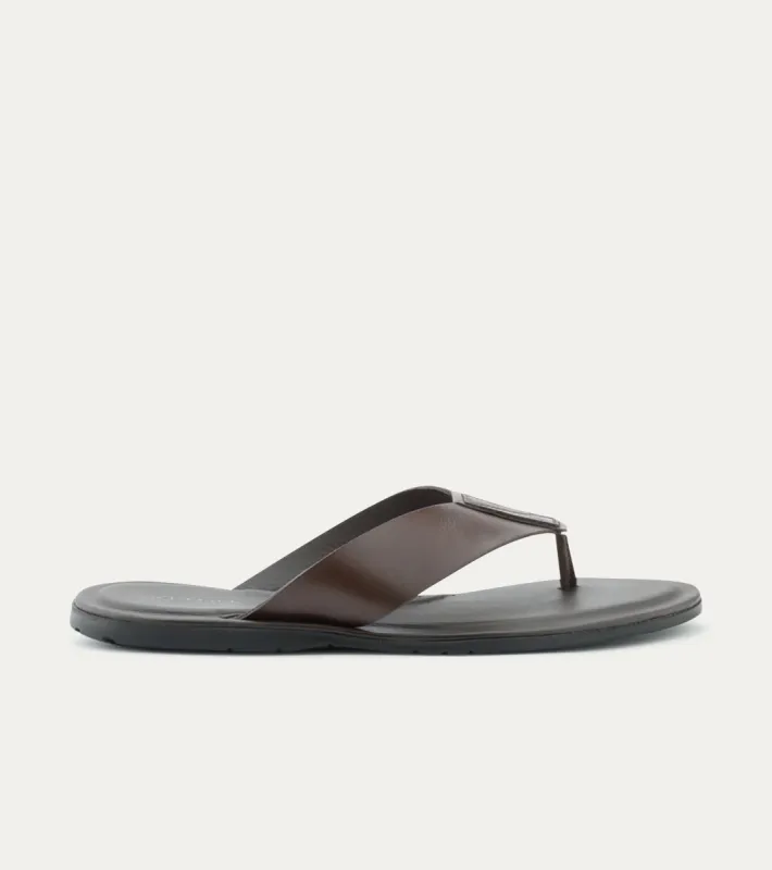 Oceanio Thong Sandals In Brown Leather sold by Ace Marks
