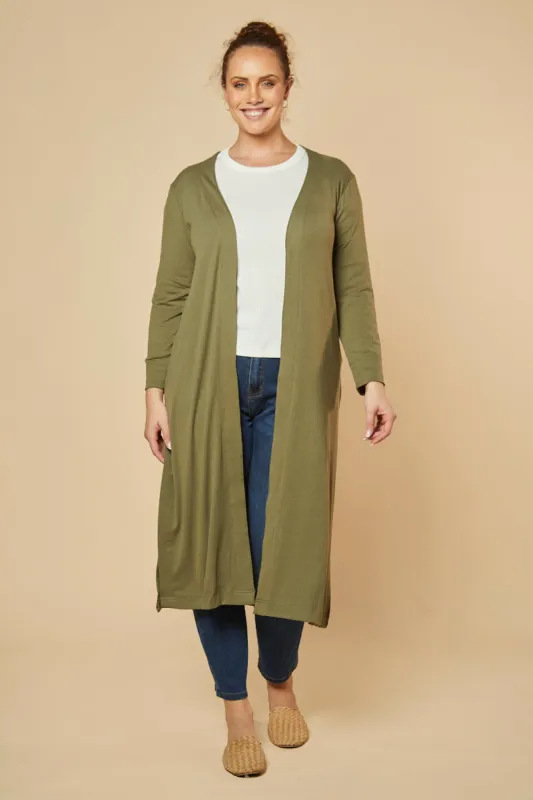 Long Line Drape Cardigan in Khaki sold by Adrift