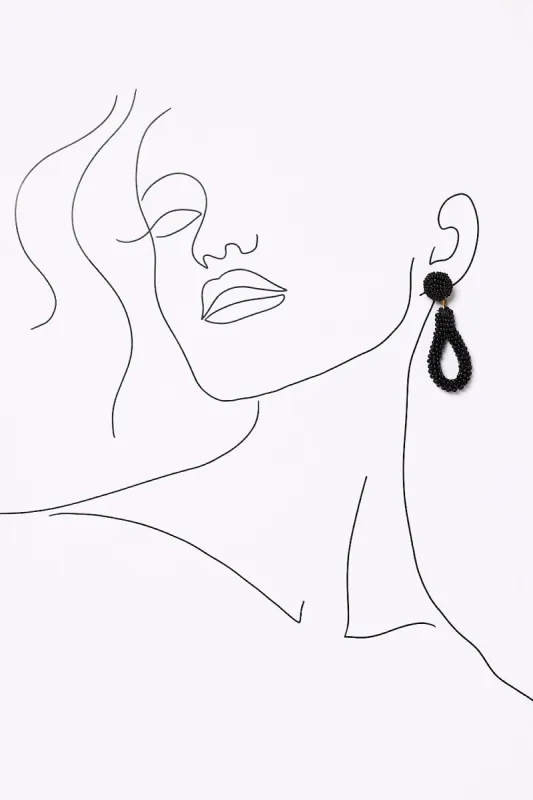 Teardrop Beaded Earrings in Black sold by Adrift